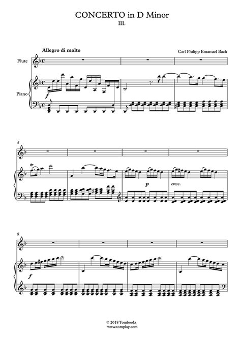 Flute Sheet Music Flute Concerto In D Minor Wq Iii Allegro Di