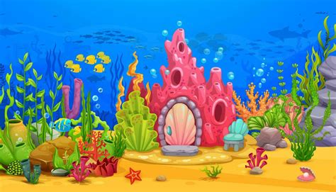 Cartoon coral reef house and underwater landscape 27383109 Vector Art ...