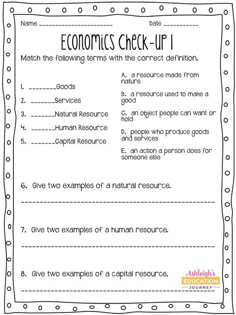 Introduction To Economics Worksheet Pdf