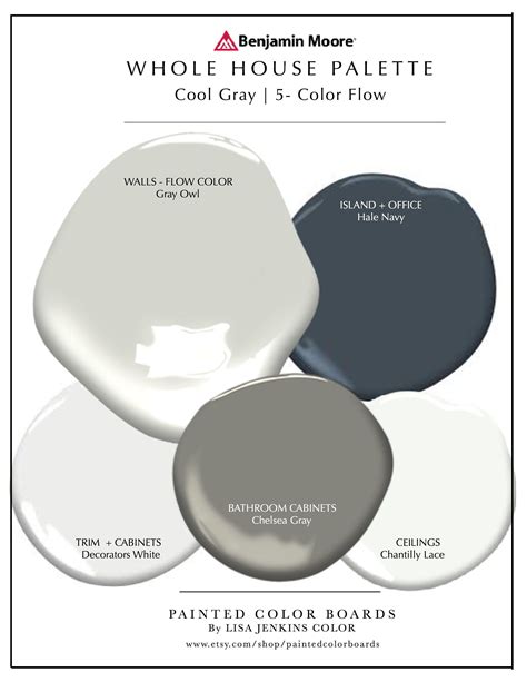 Cool Gray Whole House Palette Color Board Set Of 5 Etsy House Color