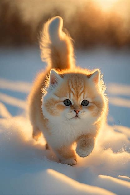 Gato Que Est Andando Na Neve Generativa Ai Foto Premium