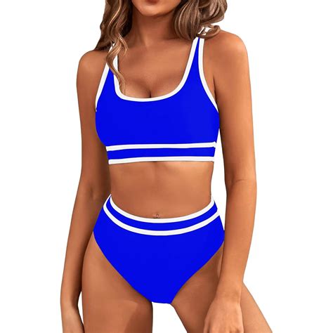 GWAABD Womens Swim Suit High Waisted Bikini Sets Sporty Two Piece Swimsuit Color Block High Cut