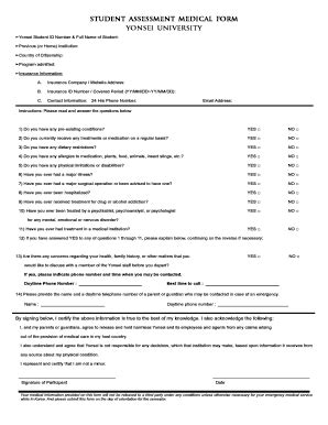 Fillable Online Oia Yonsei Ac Student Assessment Medical Form 2009