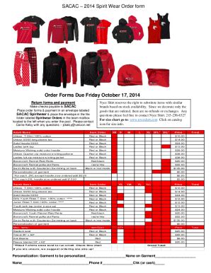 Fillable Online Spirit Wear Order Forms DueSTONEWALL ELEMENTARY PTA Fax