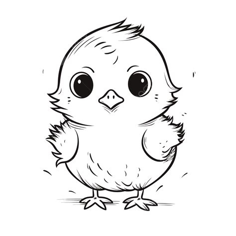 Black And White Illustration Of A Baby Chicken Outline Sketch Drawing