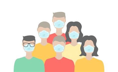 Groupe De Personnes Portant Des Masques Médicaux Pour Prévenir Les