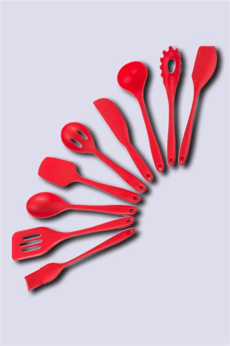 Brilliant Red Silicone Kitchen Utensil Set Set Of Add Fun To Your