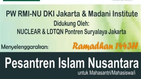 PW RMI NU DKI Jakarta Akan Gelar Pesantren Islam Nusantara Ramadhan