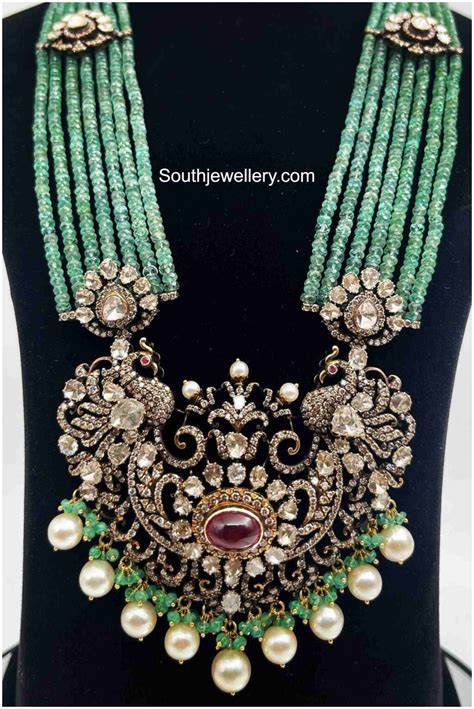 Emerald Beads Haram With Victorian Polki Pendant