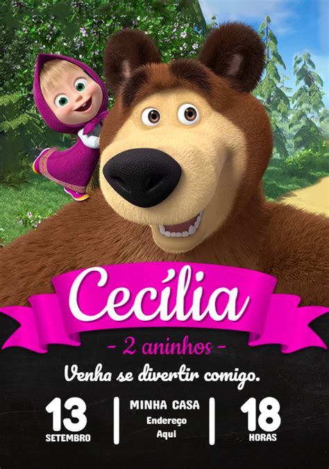 Convite Anivers Rio Masha E O Urso Menino Edite Gr Tis Nosso