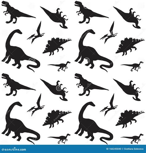 Dinosaurs Silhouette Isolated On White Cartoon Vector CartoonDealer