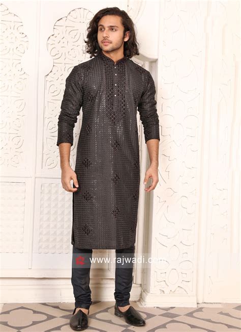 Embroidered Black Wedding Wear Kurta Pajama