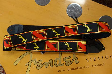 Fender 2 Monogrammed Strap Black Yellow Red Reverb