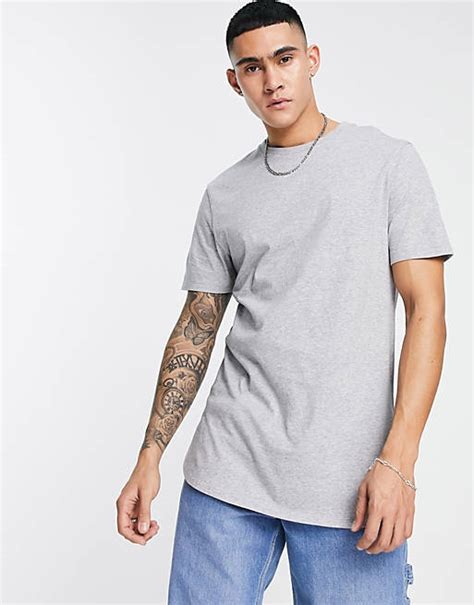 Asos Design Longline T Shirt With Sides Splits In Gray Heather Asos