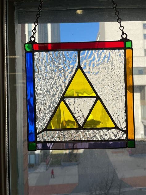 Colorful Legend Of Zelda Triforce Inspired Stain Glass Etsy Triforce Stained Glass Legend