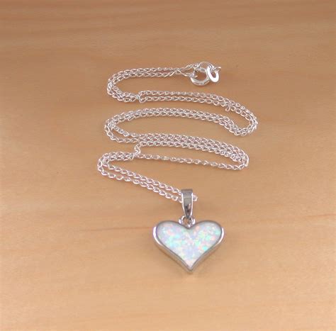 Sterling Silver Opal Heart Pendant Chain Opal Necklace Uk Opal Gift