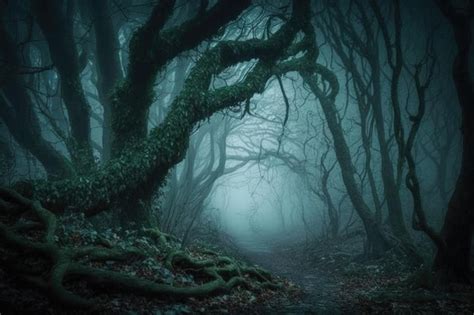 Premium Ai Image Creepy Forest With Mist Eerie Atmosphere And