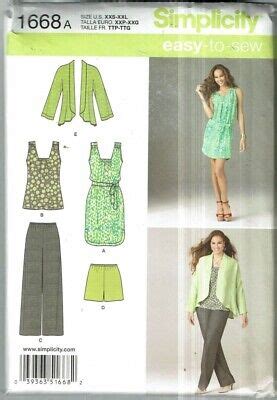 Simplicity #1668 Dress-Tunic-Pants-Shorts-Jacket Patterns Sz: XXS-XXL ...