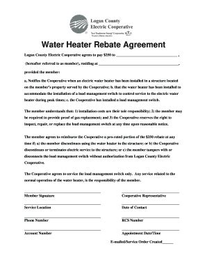 Fillable Online Logancounty Water Heater Rebate Agreement Logan