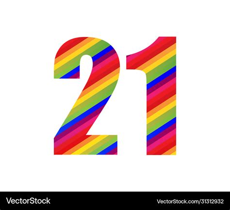 21 Number Rainbow Style Numeral Digit Colorful Vector Image