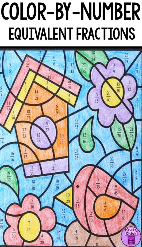 Color By Number Equivalent Fractions Teks 4 3c Spring Theme Coloring Pictures Fractions