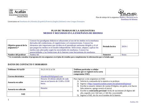 Pdf Plan De Trabajo De La Asignatura Medios Y Recursos Suayed