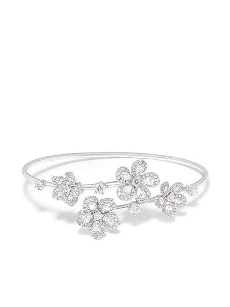 Shop David Morris 18kt White Gold Miss Daisy Open Twist Diamond Bangle