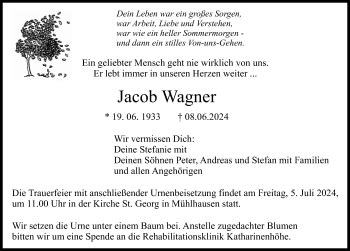 Traueranzeigen von Jacob Wagner Schwarzwälder Bote Trauer