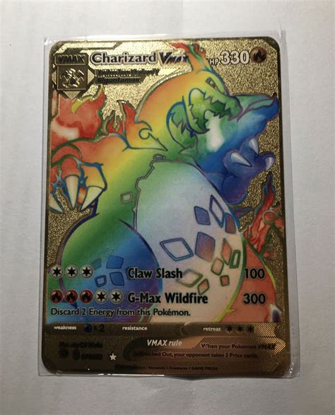 Mavin Pokemon Shiny Gold Metal Card Charizard Vmax Secret Rainbow