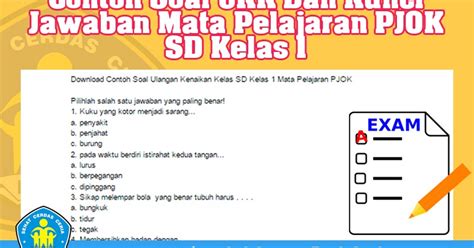 Contoh Soal Ukk Dan Kunci Tanggapan Mata Pelajaran Pjok Sd Kelas 1