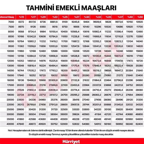 EMEKLİ MAAŞI TEMMUZ AYI ZAMMI HESAPLAMA TABLOSU 2024 Tahmini oranlar