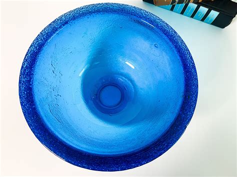 Vintage Art Glass Bowl Cobalt Blue Retro Home Decor Heavy And Textured Glass With Thick Sides