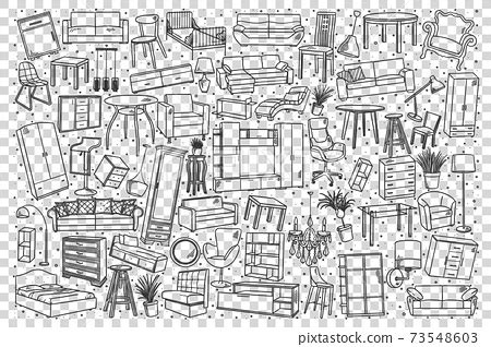 Furniture Doodle Set Stock Illustration 73548603 PIXTA