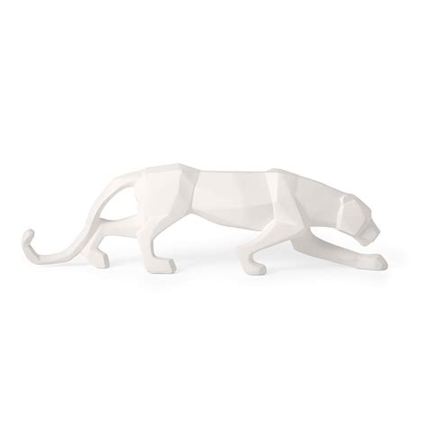 ESCULTURA LEOPARDO PANTERA EM POLIRESINA BRANCA MART 61cm Raffaello