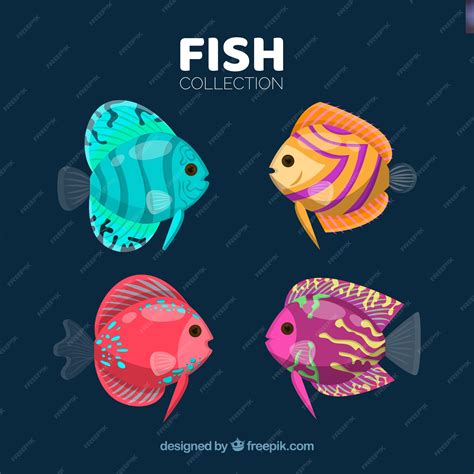 Conjunto De Peixes Coloridos Na Mão Desenhada Estilo Vetor Grátis