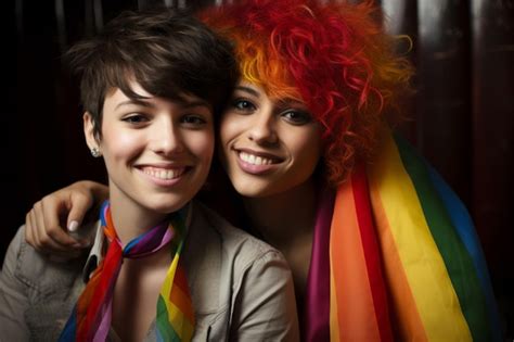 Duas Mulheres Est O Sorrindo E Se Abra Ando Enquanto Seguram Bandeiras