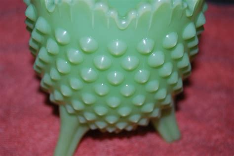 Jadeite Fenton Milkglass Green Hobnail Bowl Footed Dish Scalloped Edge Vintage Fenton