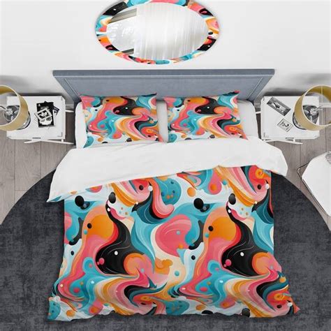 Designart Colorful Popart Sculpted Mirage Ii Modern Bedding Cover Set With 2 Shams Bed Bath