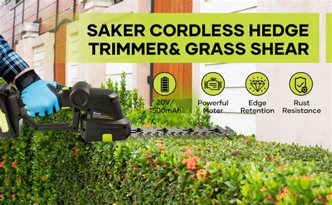 Saker Cordless Hedge Trimmer 20V Electric Shrub Trimmer Grass Shears