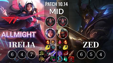 T1 Allmight Irelia Vs Zed Mid Kr Patch 10 14 Youtube