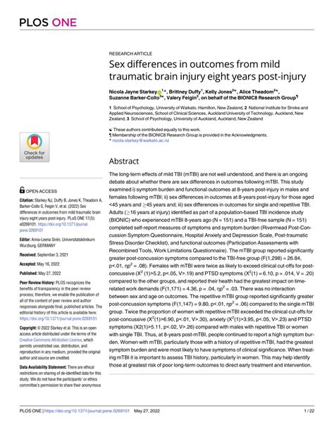 Pdf Sex Differences In Outcomes From Mild Traumatic Brain Injury