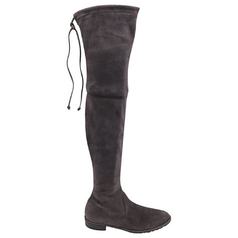 Stuart Weitzman Bottes Hauteur Genoux Lowland En Daim Gris Suede Ref