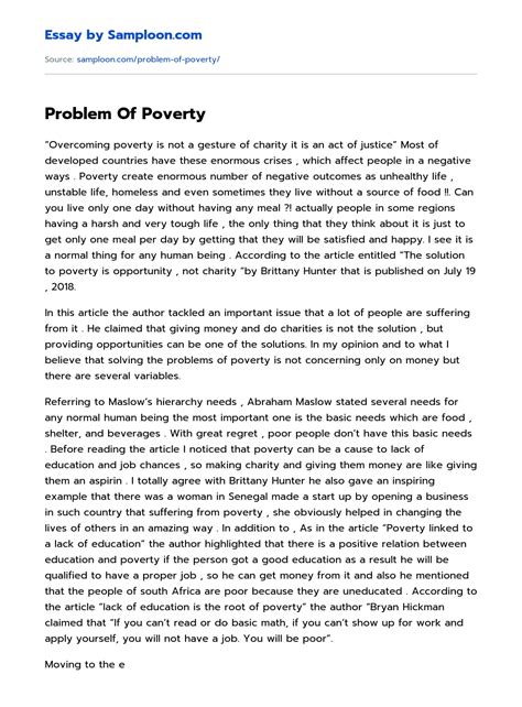 Problem Of Poverty Argumentative Essay On