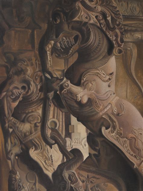 Yali Painting of Sculptures | Oil on Canvas | Exotic India Art