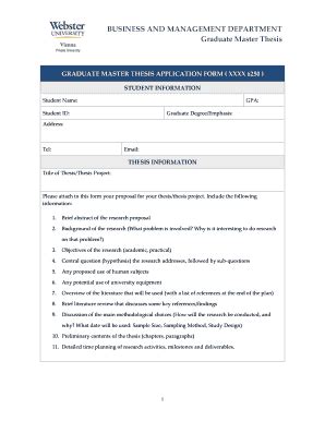 Fillable Online Graduate Thesis Application Form Webster University