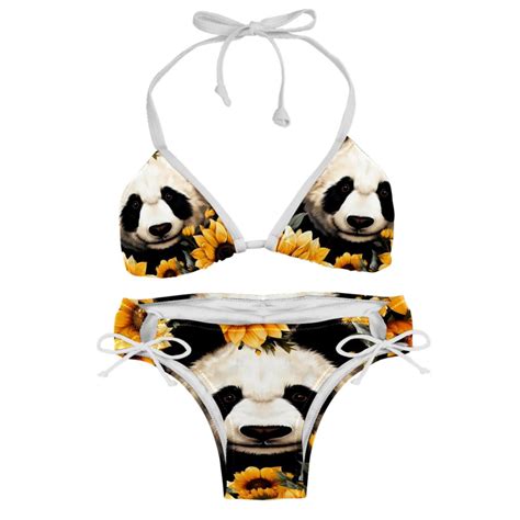 Panda Sunflower Swim Wear Bikini Set With Detachable Sponge