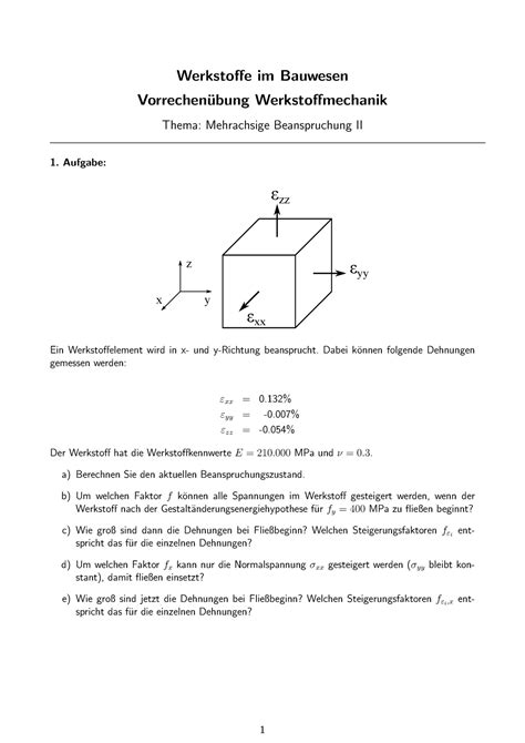 Übungsbuch wichtige aufgaben Werkstoffe im Bauwesen Vorrechen ubung