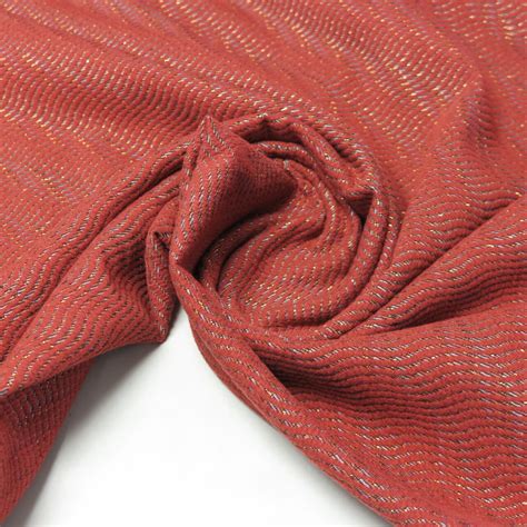 Recycled Cotton Knit Fabric In Tomato Red Lifted Geometric Pattern