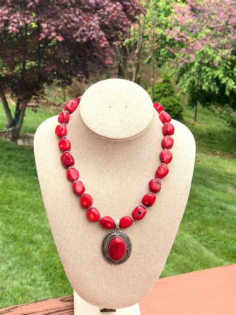 AJ 287 Chunky Coral Statement Necklace Perfect For A Gift Etsy Canada