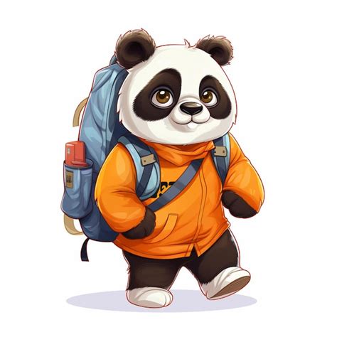 Panda Con Mochila Vector Premium